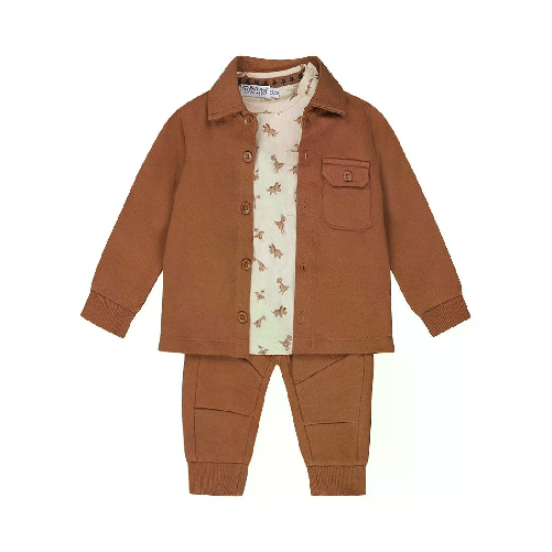 Dirkje completo bambino con camicia camicetta pantaloni marrone scuro dinosauro