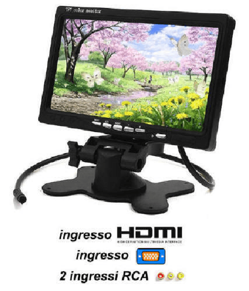 LEOVIN Monitor 7" HDMI VGA RCA 2 Ingressi Video - Per Auto, Camper, Casa, Barca