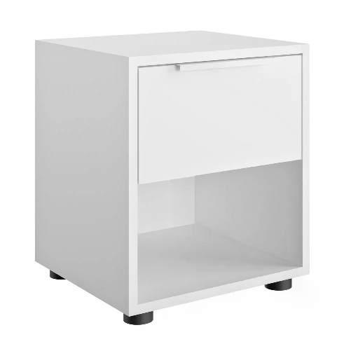 ZIK Comodino camera da letto 1 cassetto 1 vano a vista, Tavolino da Notte 38x35x44 cm - Bianco