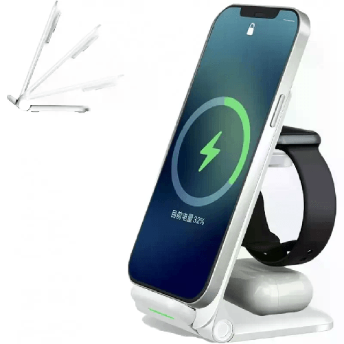 Unico Stazione di Ricarica Wireless 3 in1 QI Smartphone Auricolari Smartwatch type-C