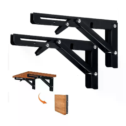 Iron Coppia di Supporti angolari staffe reggi mensola nero richiudibili 200x100mm