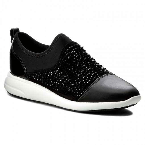 GEOX SCARPE SNEAKERS SLIP ON DONNA GEOX OPHIRA D721CB 02115 PELLE ORIGINALE PE Colore Nero,Taglia 41