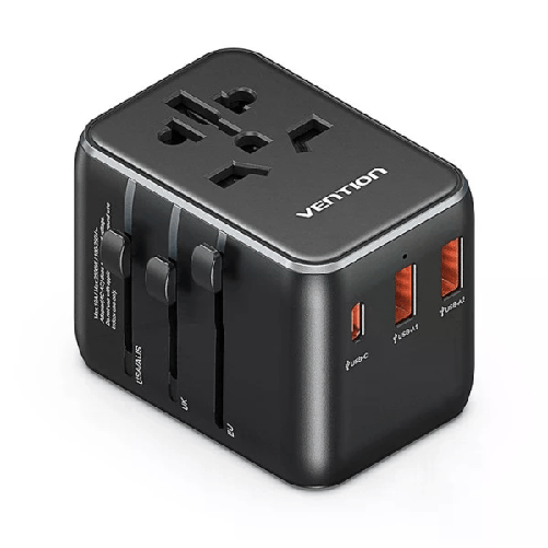 Vention Cargador de Viaje Universal - 1xUSB-C 2xUSB - 20W - Color Negro