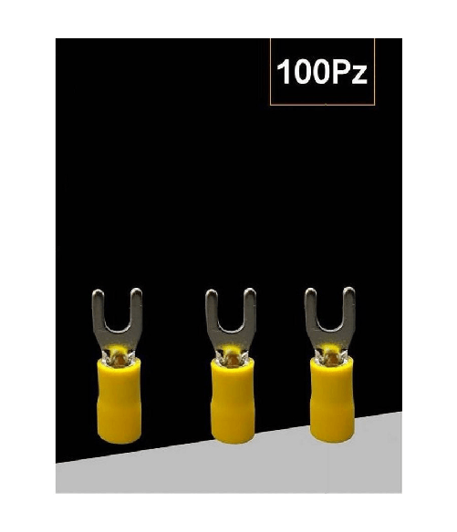 TrAdE Shop Traesio - Set 100 Pz Capicorda A Forcella A Crimpare Per Cavi 4 A 6 Mm² Isolato M4 Sv5.5-4 - Colore Giallo