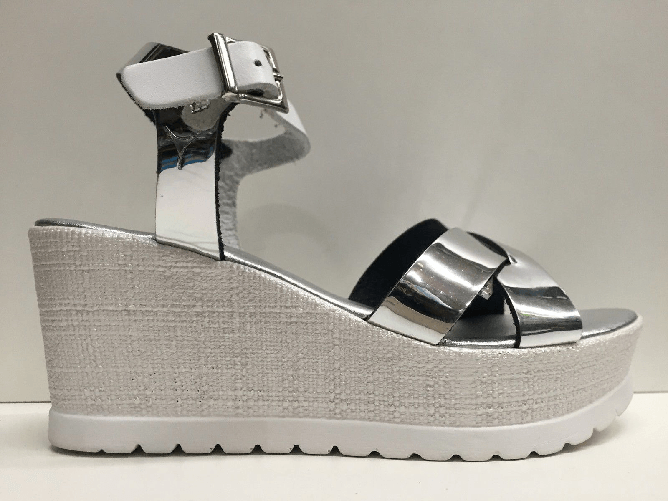 CINZIA SOFT SCARPE SANDALI DONNA CINZIA SOFT ORIGINALI IG9406 PELLE + VERNICE LEATHER SHOES Colore BIANCO/ARGENTO,Taglia 40