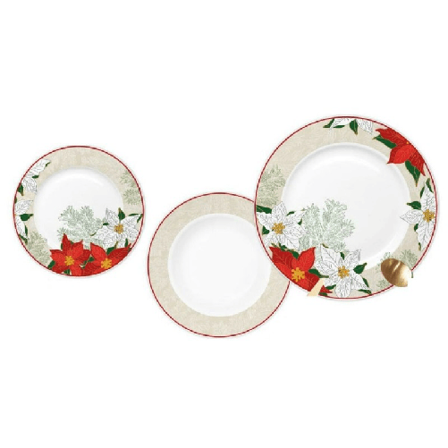 DKD Home Decor Servizio di Piatti DKD Home Decor Rosso Beige Porcellana Fiore Natale 27 x 27 x 2 cm 18 Pezzi