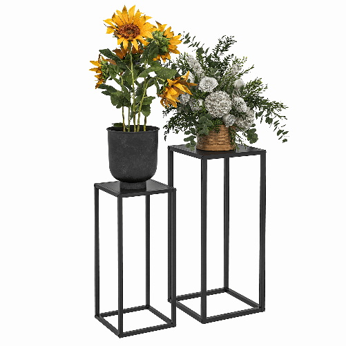 Outsunny Tavolino Portapiante Set 2 Pezzi in Acciaio per Interni ed Esterni, 25x25x58.5 cm e 31x31x65 cm