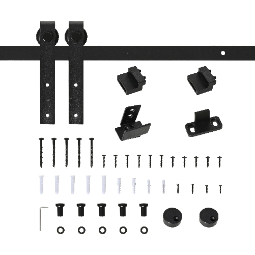 HOMCOM Kit per Porta Scorrevole in Legno con Binario 200cm e Portata 20kg, Nero