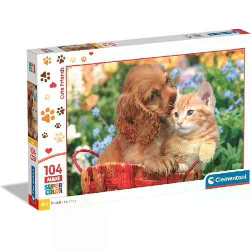 Clementoni Supercolor Cute Friends-104 Maxi Pezzi Bambini 4 Anni Puzzle Animali Cane Gatto 25763