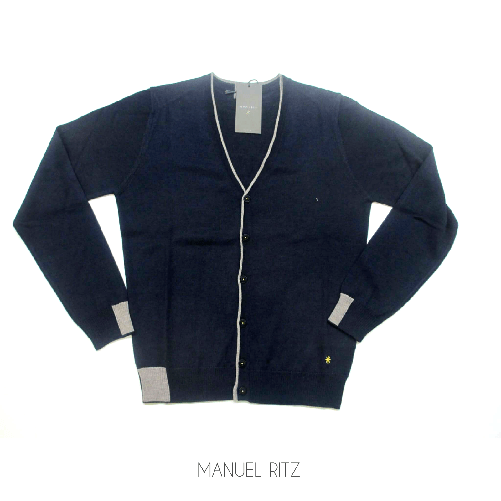 MANUEL RITZ MAGLIA MAGLIE CARDIGAN UOMO MANUEL RITZ 2332M502 89 BLU LANA AI NUOVO Colore Blu,Taglia XL