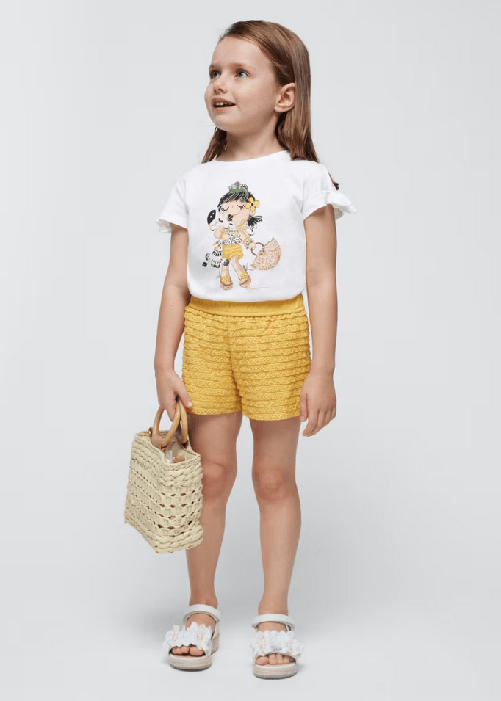 MAYORAL COMPLETO T SHIRT SHORT BIMBA MAYORAL 03266 3266 COTONE 21 GIALLO ORIGINAL PE2024 Colore Giallo,Taglia 3 anni