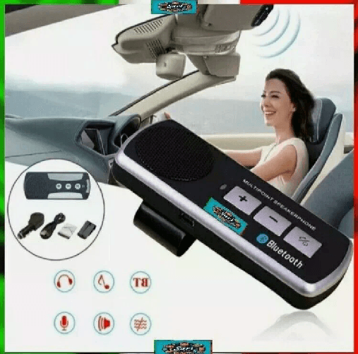 UNIVERSALE Vivavoce Auto Bluetooth Cellullare Android Ios supporto parasole Ricaricabile