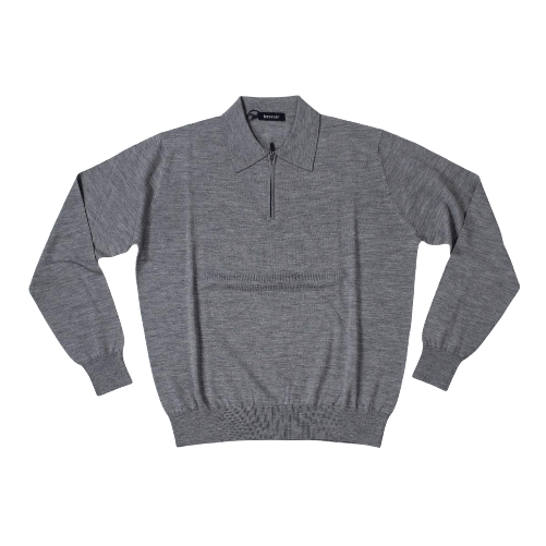 MAGLIA POLO CASUAL UOMO FERRANTE ZIP M29601 150 GRIGIO LANA MERINO EXTRAFINE AI IT 50 Grigio
