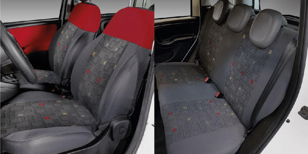 Serie completa coprisedili personalizzati Fiat Panda 12> 5 posti post. intero tess. misto cotone quadri grigio/rosso