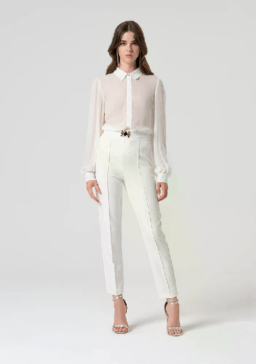 FRACOMINA PANTALONE CERIMONIA DONNA FRACOMINA FQ25SV2001W75401 BIANCO ORIGINALE PE 2025 Taglia IT 42,Colore Bianco