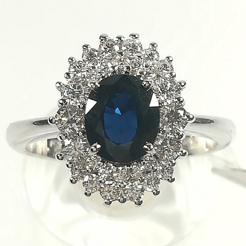 RIVIELLO ANELLO ORO BIANCO 750 RIVIELLO ORIGINALE ZAFFIRO OVALE 28 DIAMANTI RING SAPPHIRE Colore Blu,Taglia Unica