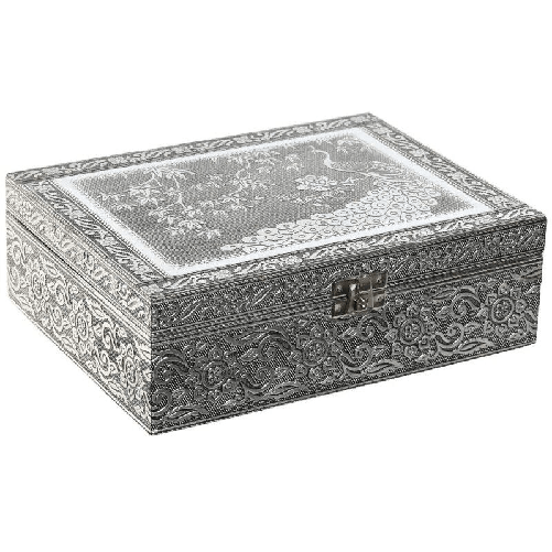 Home ESPRIT Scatola-Portagioie Home ESPRIT Verde Argentato Legno Alluminio 22,5 x 17,5 x 7,6 cm