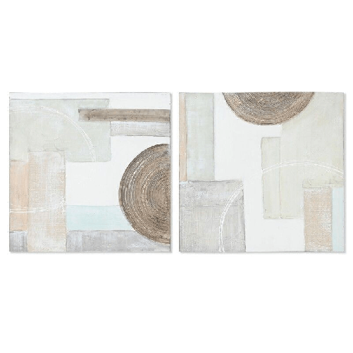 Home ESPRIT Quadro Home ESPRIT Beige Grigio Tela Legno MDF Astratto Moderno 50 x 2,5 x 50 cm (2 Unità)
