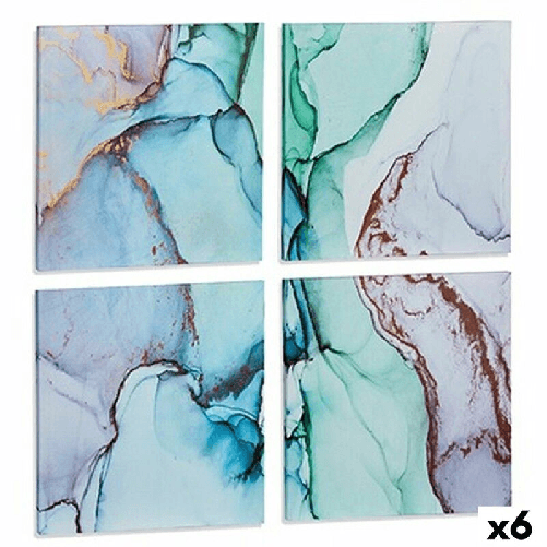 Gift Decor Set di 4 quadri Tela Marmo Azzurro 35 x 7 x 35 cm (6 Unità)