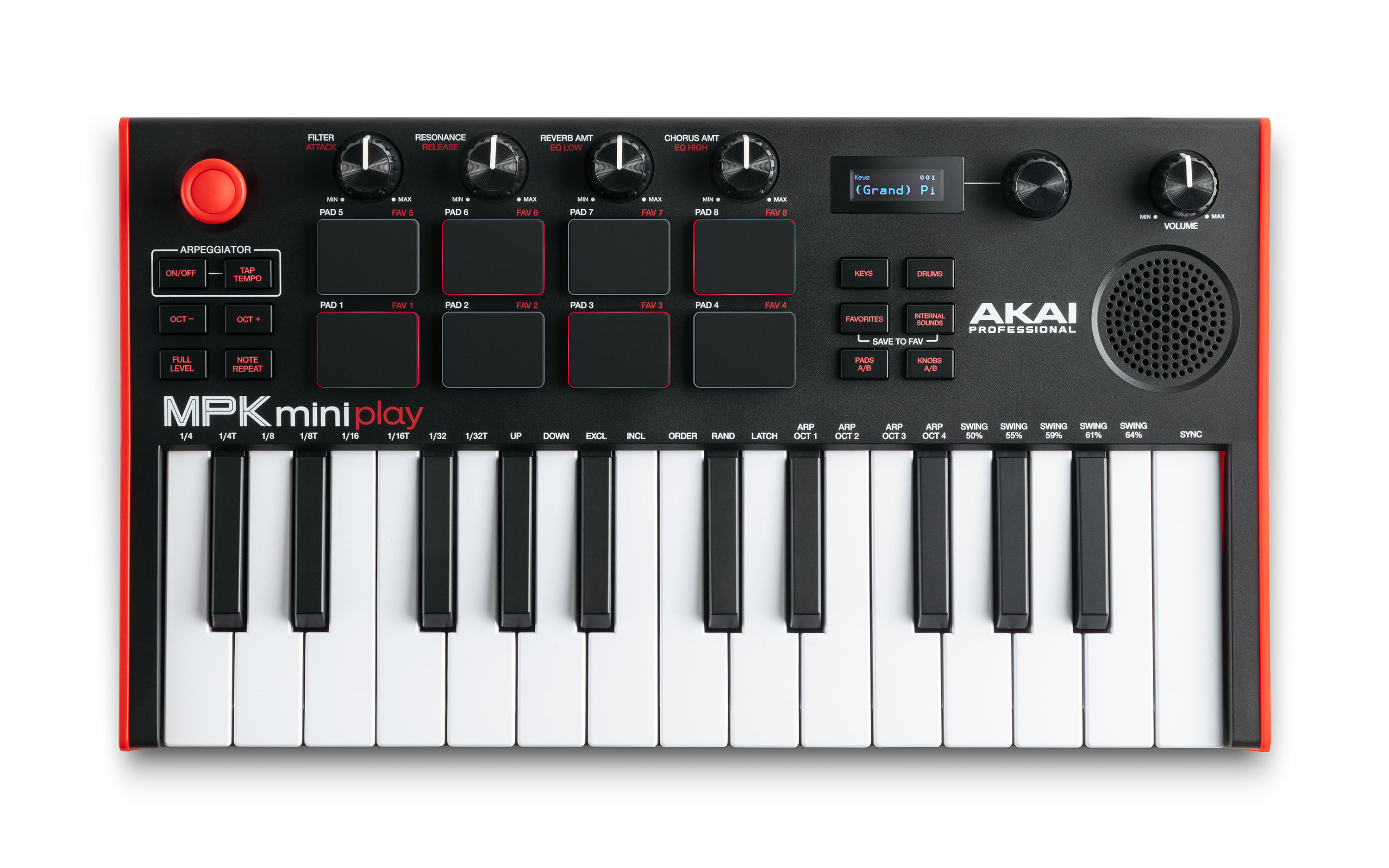 Akai MPK Mini Play Mk3 tastiera MIDI 25 chiavi USB Nero, Rosso