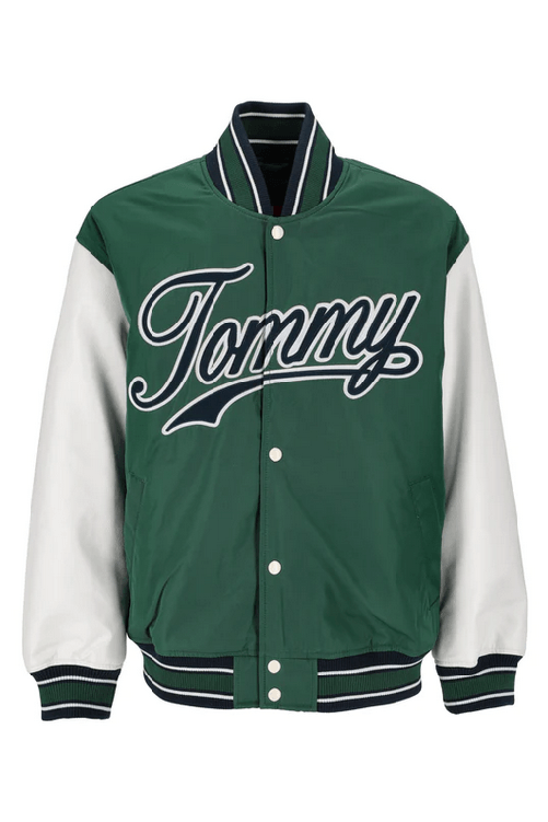 TOMMY JEANS GIUBBINO BOMBER UOMO TOMMY JEANS LETTERMAN DM0DM17880 L4L ORIGINALE PE 2024 Colore Verde,Taglia L