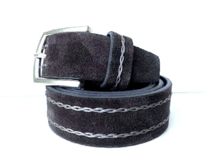ARTIGIANALE CINTA CINTURA CINTURE UOMO ARTIGIANALE VERA PELLE CAMOSCIO FIBBIA ZAMA NUOVO Colore Grigio,Taglia 54/56 125 cm