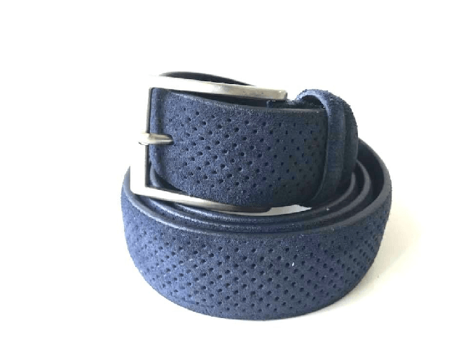 ARTIGIANALE CINTA CINTURA CINTURE UOMO ARTIGIANALE VERA PELLE CAMOSCIO FIBBIA 1556 NUOVO Colore BLUE,Taglia 52/54 120 cm