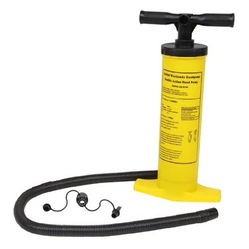 TrAdE Shop Traesio Pompa A Mano A Doppia Azione 51cm Gonfiatore Manuale Giallo Con Tubo 2 Adattatori 016972 -