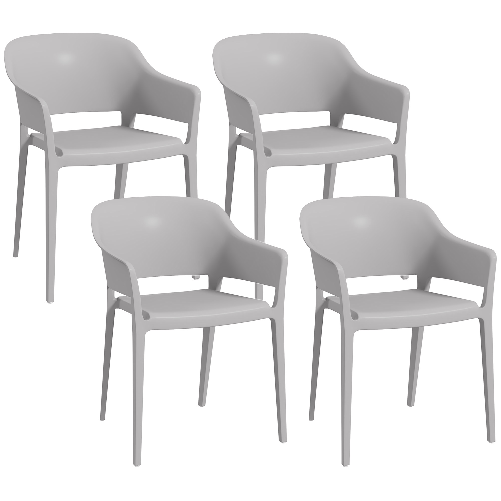 Outsunny Set 4 Sedie da Giardino in Plastica Impilabili con Braccioli e Schienale Alto in PP, Grigio
