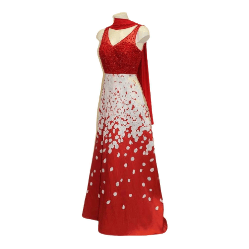 SOLO GIOIE ABITO LUNGO ELEGANTE CERIMONIA DONNA SOLO GIOIE 5R8320 S9500 BIANCO ROSSO PE Colore Rosso,Taglia IT 46