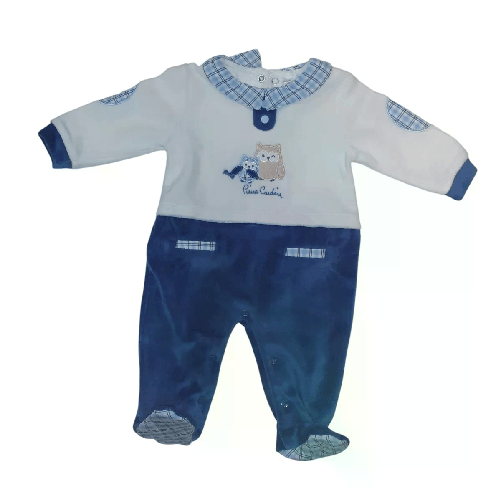 Pierre Cardin Tutina Neonato In Ciniglia Blu/Bianco 583