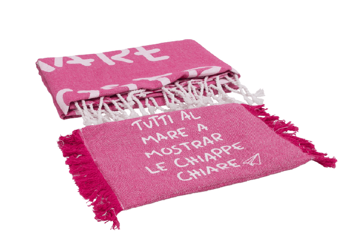 BIANCHERIAWEB Telo Mare Fouta Per Spiaggia Fantasia Tutti Al Mare Con Pochette Colore Fucsia,Misura Fouta