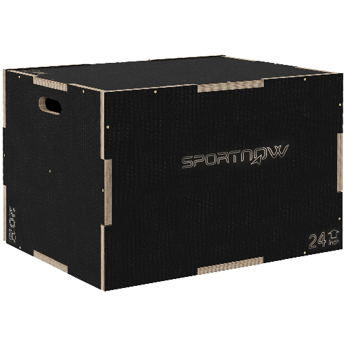SPORTNOW Box Jump Pliometrico a 3 Altezze in Legno Antiscivolo, 76-61-51cm, Nero