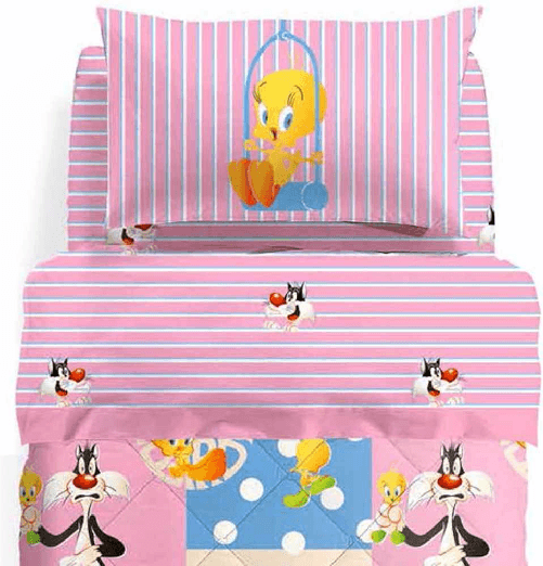 CALEFFI COMPLETO LENZUOLA LETTO 1 PIAZZA TITTI I LOVE TWEETY Disney
