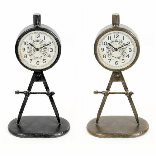 Orologio da Tavolo DKD Home Decor Nero Dorato Loft (2 Unità)