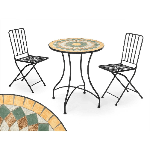 Ibergarden Tavolo con 2 sedie Ibergarden Mosaico-Forja Nero Ocra