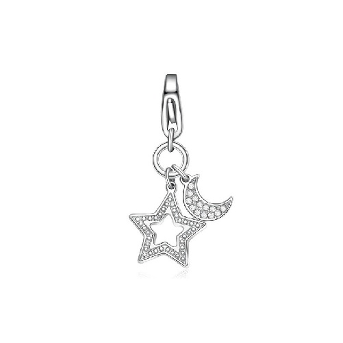 SAGAPO CHARM Happy ACCIAIO CON STELLA E LUNA, CRISTALLI BIANCHI