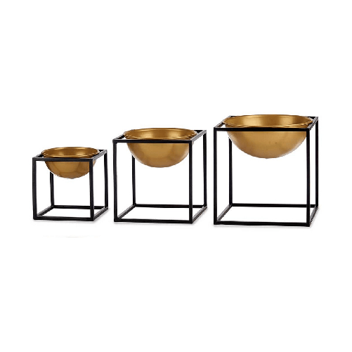 Gift Decor Set di Ciotole Nero Dorato Decorazione 3 Pezzi Metallo