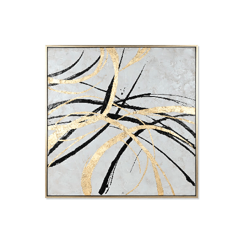 Home ESPRIT Quadro Home ESPRIT Bianco Dorato Astratto Moderno 131 x 4 x 131 cm