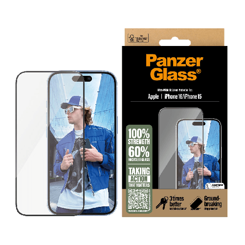 PanzerGlass Pellicola in Vetro Temperato iPhone 16 | 15 | Ultra-Wide Fit Panzer Glass Proteggi Schermo Panzer Glass 2861 Apple