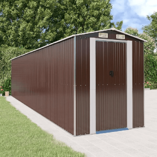 VidaXL Capanno da Giardino Marrone Scuro 192x855x223cm Acciaio Zincato