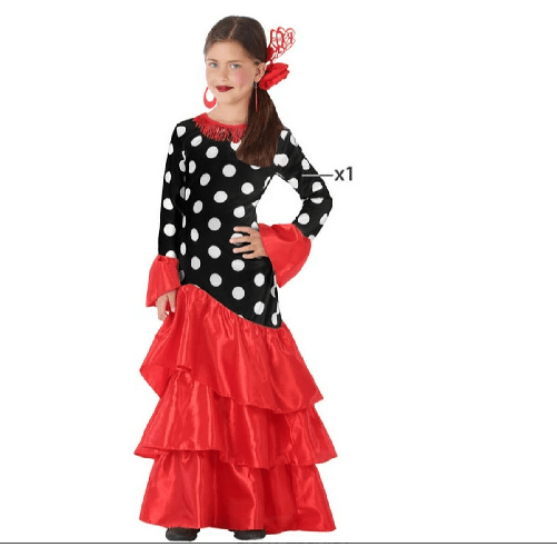 Costume per Adulti Flamenca Nero Rosso Spagna