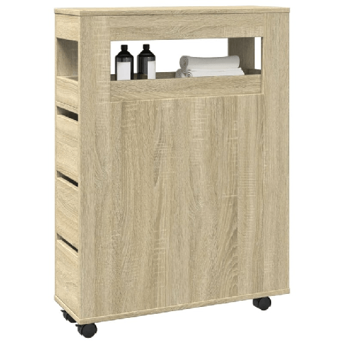 VidaXL Mobile da Bagno Stretto con Ruote Rovere Sonoma in Truciolato