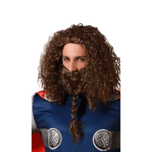 BigBuy Carnival Parrucca con barba Vichingo Castano