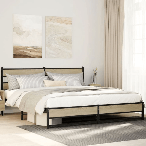 VidaXL Giroletto senza Materaso in Metallo Rovere Sonoma 180x200 cm