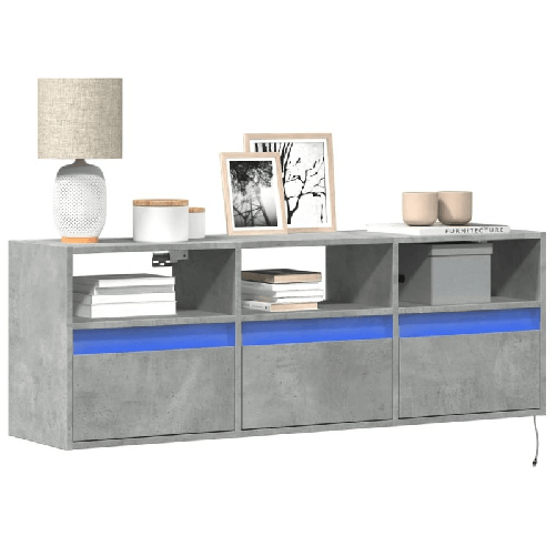 VidaXL Mobile TV a Parete con Luci LED Grigio Cemento 130x31x45 cm