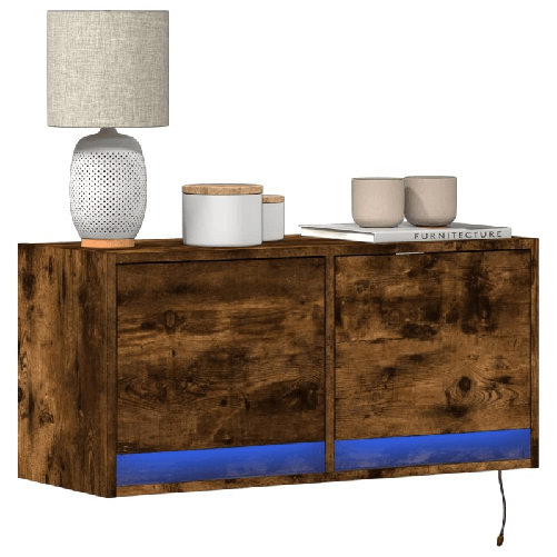VidaXL Mobile TV a Parete con Luci LED Rovere Fumo 80x31x35 cm