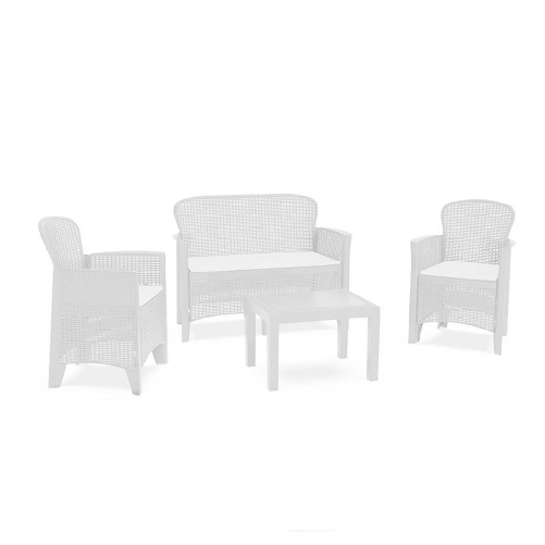TrAdE Shop Traesio Set Salotto Giardino Con Divano 2 Poltrone Tavolino Cuscini Effetto Rattan Bianco 156036 -