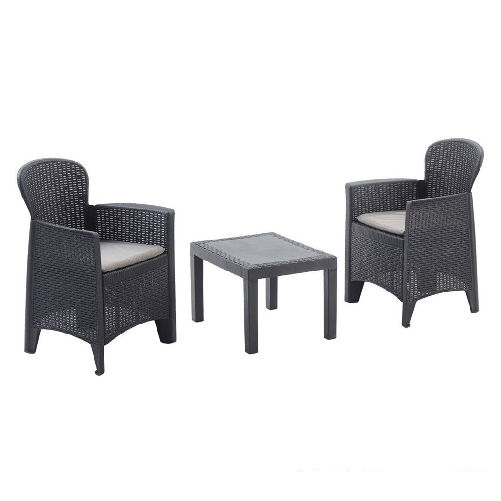 TrAdE Shop Traesio Set Salotto Con Tavolino 2 Poltrone Antracite Effetto Rattan Con Cuscini Giardino 591042 -