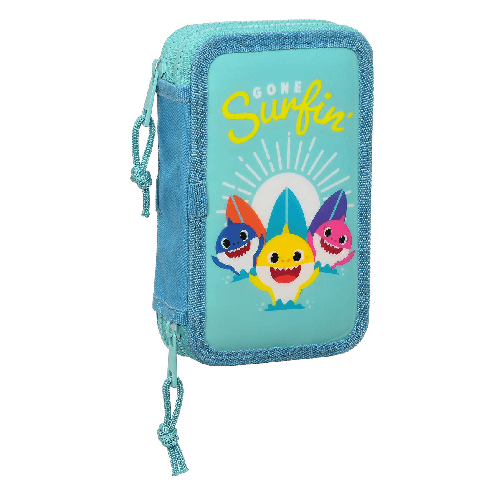 Baby Shark Astuccio Doppio Baby Shark Surfing Azzurro Bianco 12.5 x 19.5 x 4 cm (28 Pezzi)
